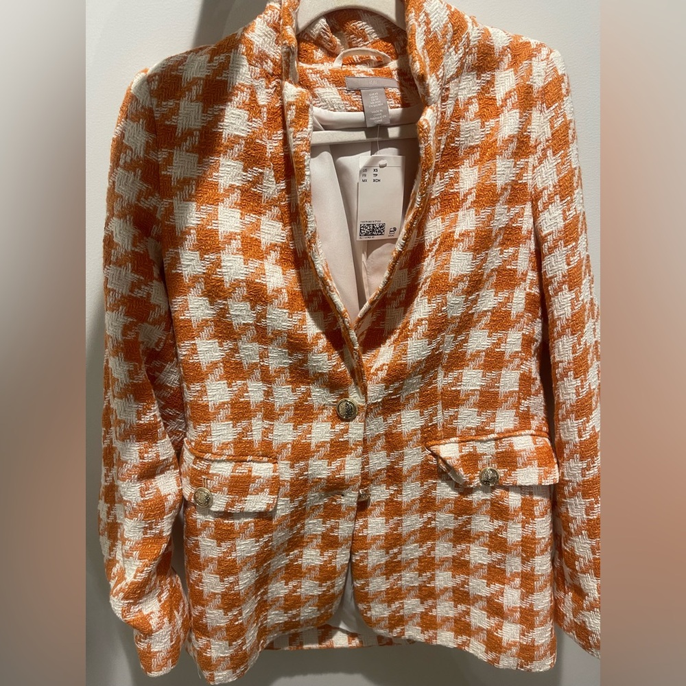 H&M Orange and White Plaid Blazer